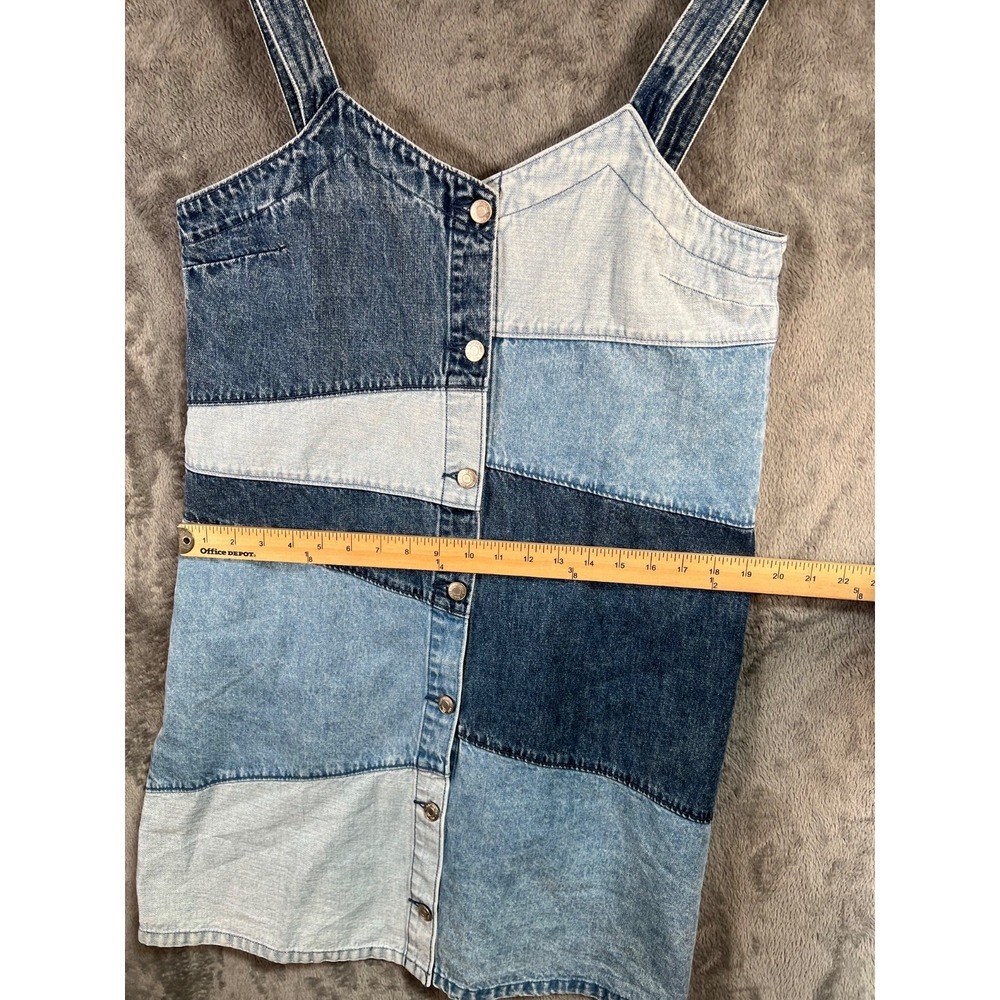 GAP Patchwork Denim Mini Dress Medium Button Up 100% Cotton Light/Med/Dark - Picture 6 of 14